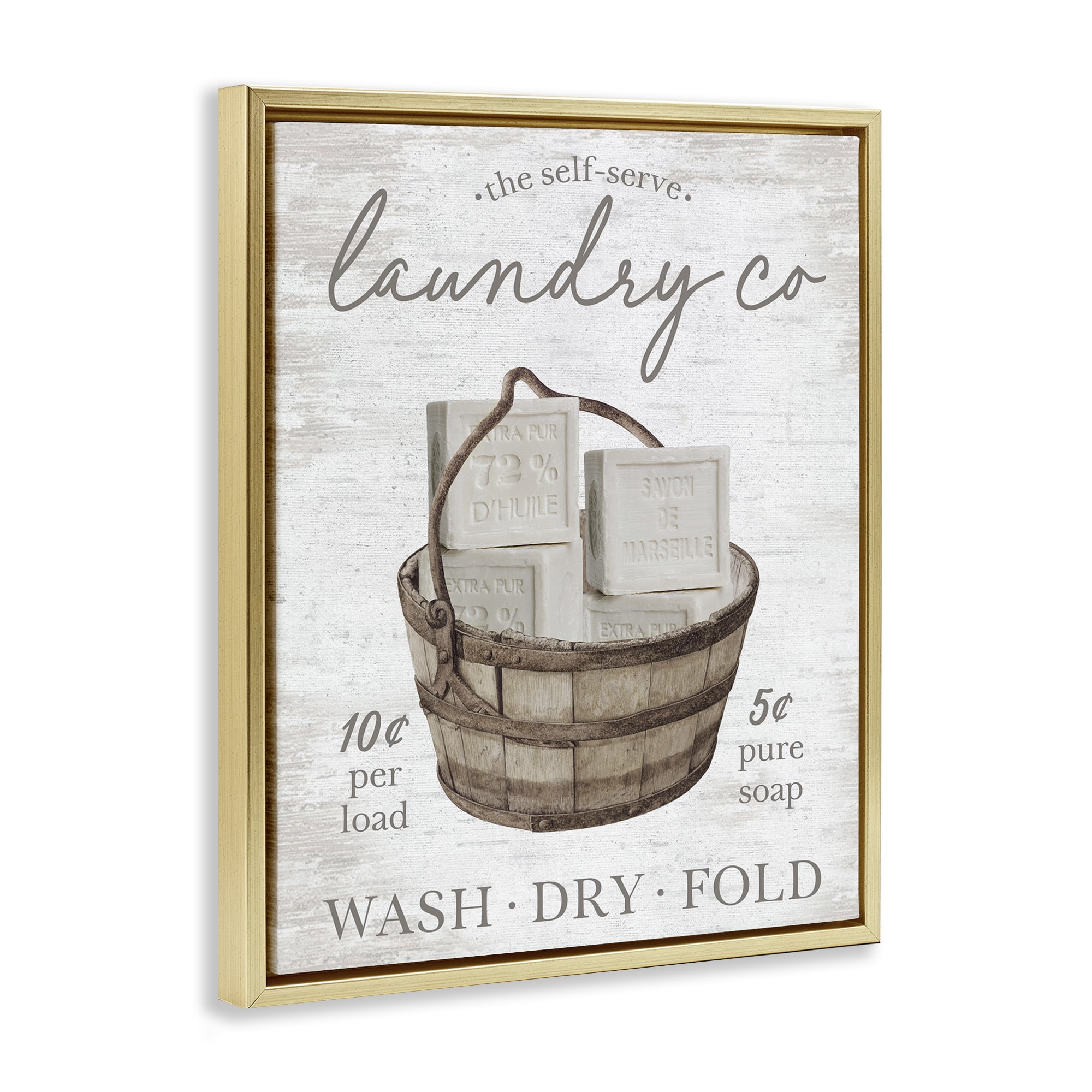 Stupell Industries Vintage Laundry Co Typography Painting Gold Floater Framed Art Print Wall Art, 25 x 31