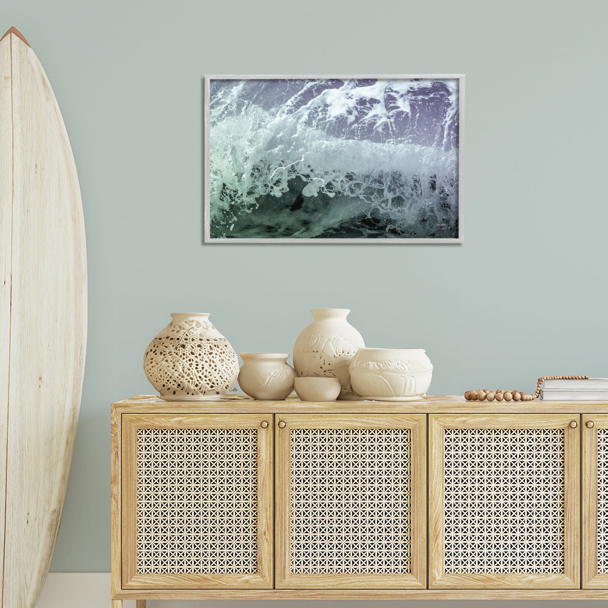 Stupell Industries Splashing Blue Waves Landscape Photography Gray Framed Art Print Wall Art, 30 x 20