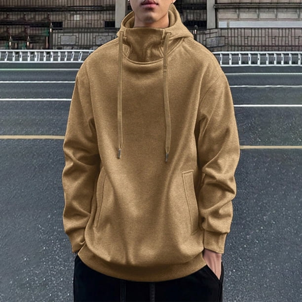 Ceisia Warm Mens Loose Fit Solid Color Gaiter Hood Pullover Sweatshirt Gifts