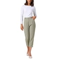thumbnail image 2 of Pantalones de negocios casuales para mujer Inspire Chic, longitud recortada, pantalones de oficina con bolsillos, talla S, caqui, 2 of 6