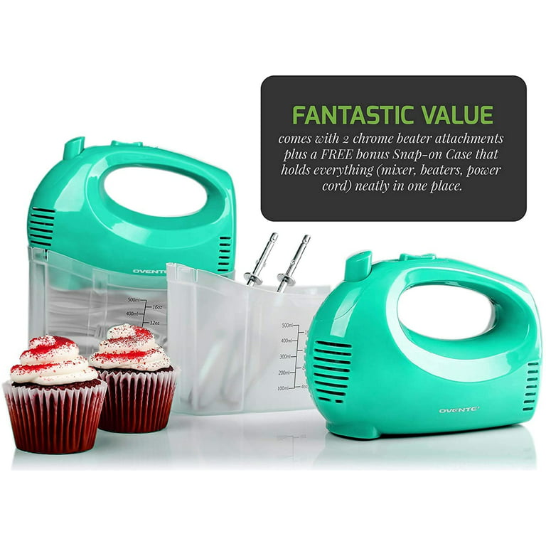 OVENTE 5-Speed Turquoise Portable Electric Hand Mixer with 2 Whisk Beater  Attachments and Snap-on Storage Container HM151T - The Home Depot