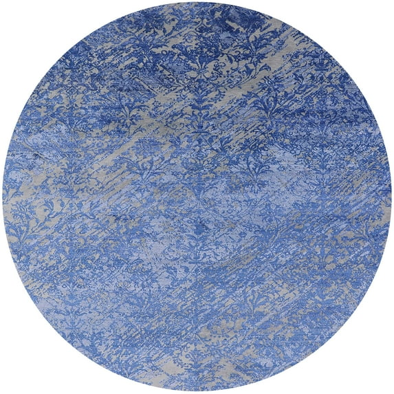 Ahgly Company Indoor Round Mid-Century Modern Blue Oriental Area Rugs, 3' Round