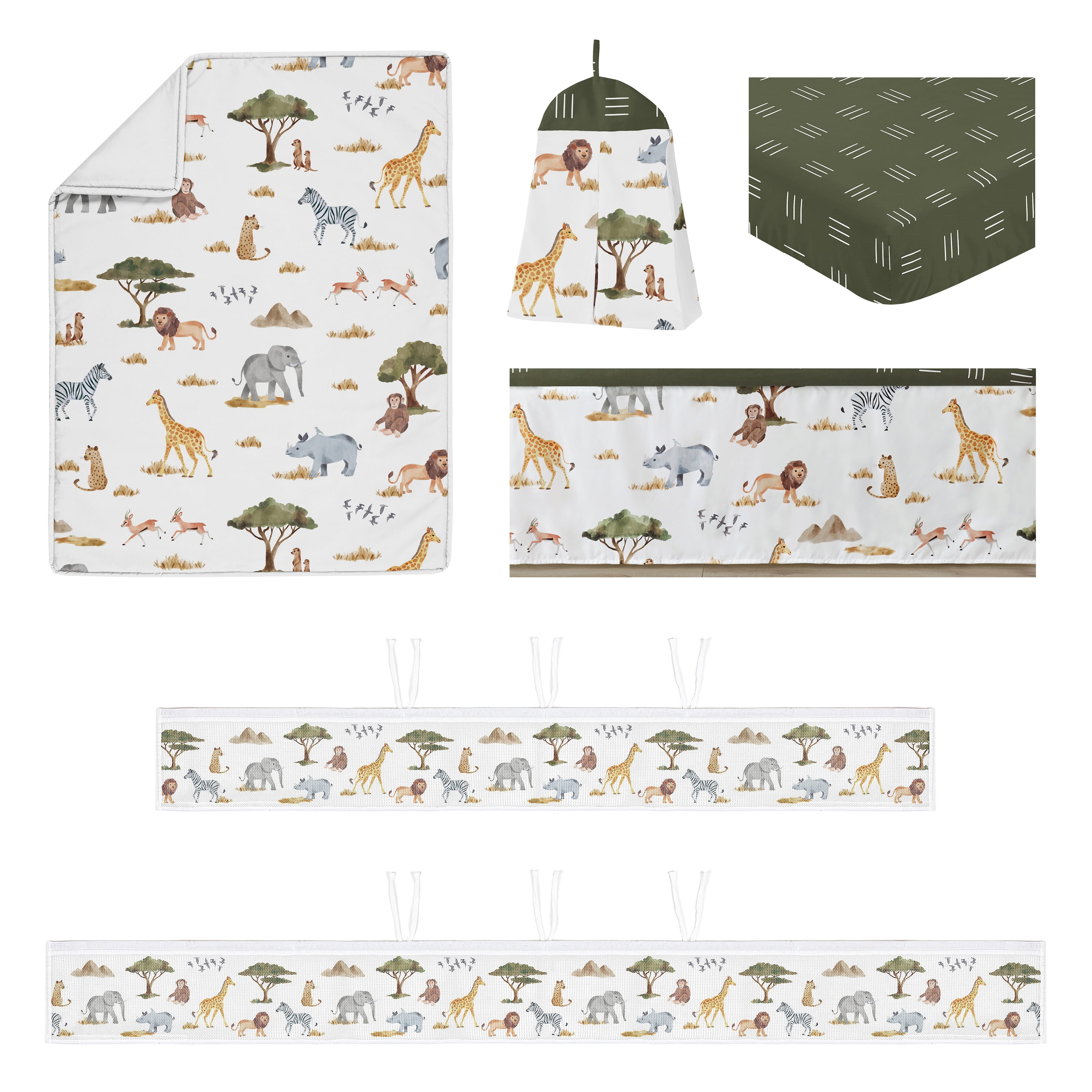 Sweet Jojo Designs Jungle Green Yellow White Crib Bedding + BreathableBaby Breathable Mesh Liner Pad