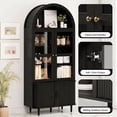 thumbnail image 6 of Aisword 71" Tall Arched Bookcases, 5-Tier Modern Farmhouse Bookshelf with Adjustable Shelves & Sliding Doors, Wood Display Storage Cabinet for Living Room, Office, Black Withdoors, 6 of 7
