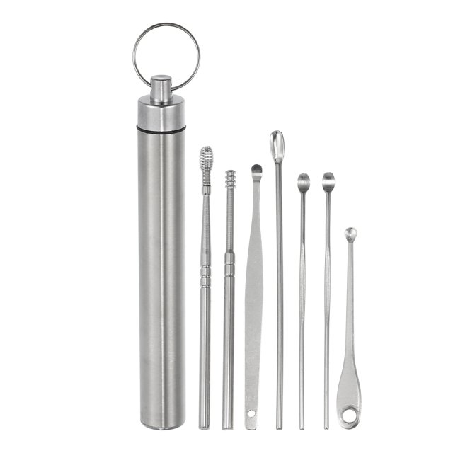 Juego de herramientas de limpieza de oÃdos de acero inoxidable de 7 piezas Juego de cuidado de oÃdos con caja de almacenamiento de titanio. Unique Bargains productos para eliminar cerumen