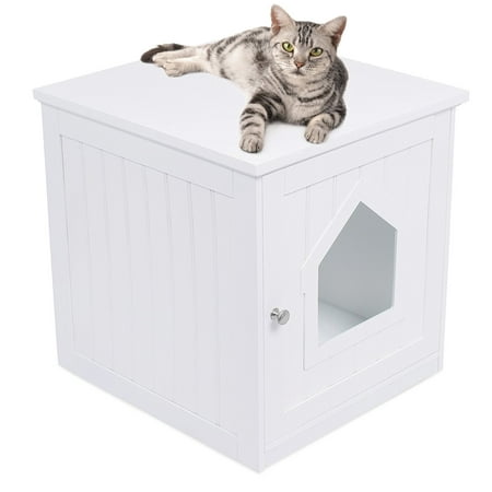 Internet's Best Decorative Cat House & Side Table | Cat Home Nightstand | Indoor Pet Crate | Litter Box Enclosure | Hooded Hidden Pet Box | Cats Furniture Cabinet | Kitty Washroom | (Best Air Freshener Near Litter Box)