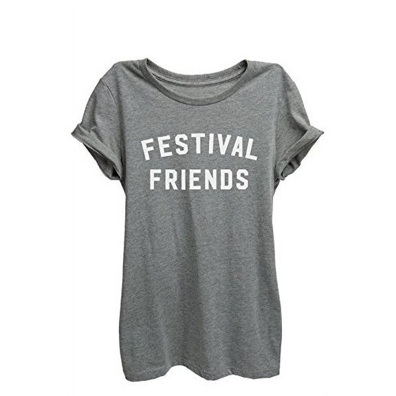 Festival Friends Relaxed T-Shirt Tee - Women - Heather Grey WHT PRNT - XX-Large