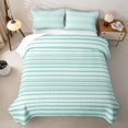 thumbnail image 2 of Castle Fairy Retro Horizontal Stripe Bed Spread Queen 3pcs,Mid Century Thin Line Queen Coverlet Set,Mint White,1 Quilt and 2 Pillowcases, 2 of 7
