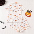 thumbnail image 2 of MEZZALL Women Halloween Ghost Print Pajama Set Lapel Collar Button Closure Chest Pocket Short Sleeve Tops With Elastic Waist Shorts Loungewear Sleepwear For Holiday 2 Piece Stylish Pjs, 2 of 9