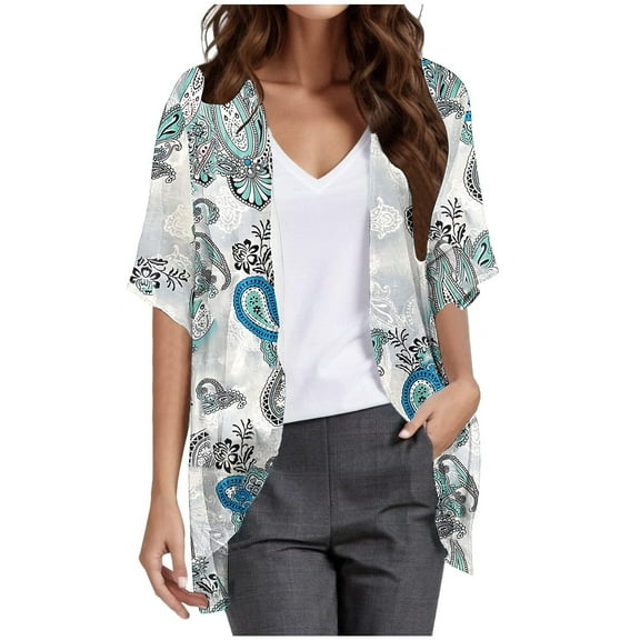 Womens Chiffon Cardigans Cover Ups Lightweight Short Sleeve Open Front Cardigan Flowy Tops Beach Vacation Clothes Mint Blue, S