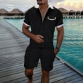 thumbnail image 2 of JHLZHS Fall Clothes for Men Male Casual Striped Gradient Ramp Print Two Piece Suit Zipper Short Sleeve Top Blouse Suit Drawstring Pocket Short Set Gothic Clothes for Men Pants, 2 of 4
