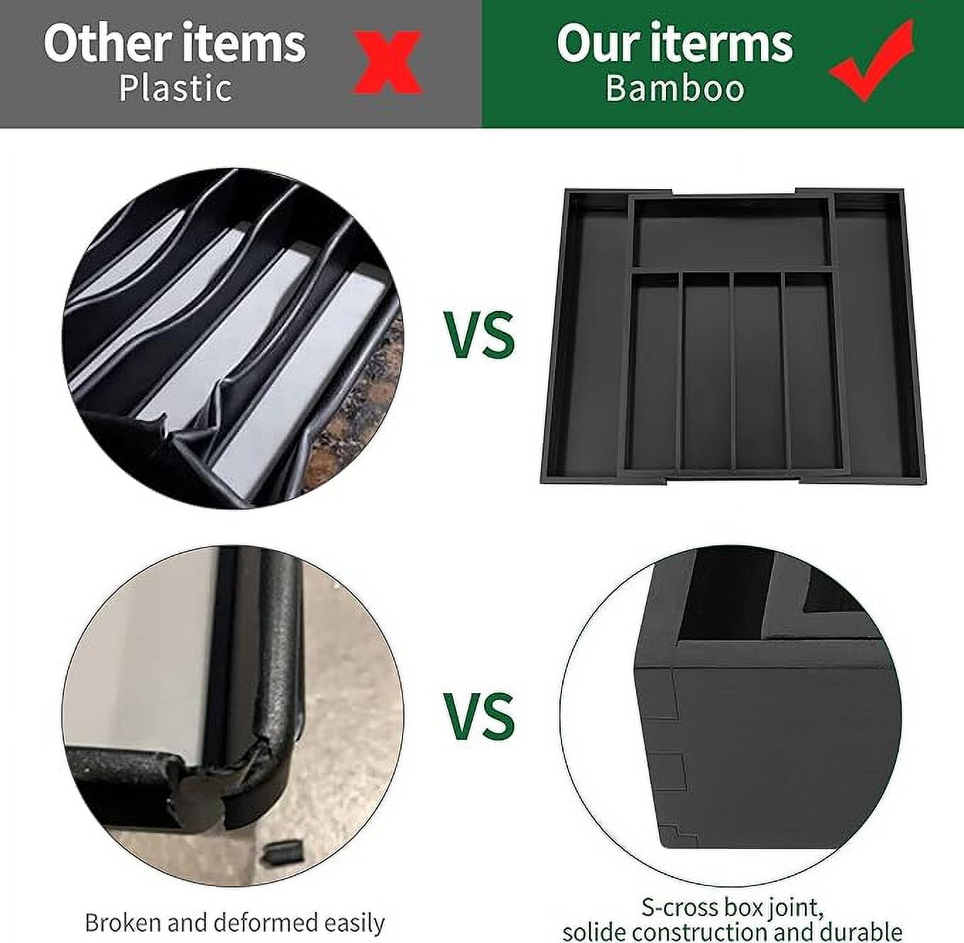 Utoplike Bamboo Black 5-7 Slots Silverware Drawer Organizer, Expandable Kitchen Utensils Drawer Organizer, Cutlery Tray, Flatware Caddy Drawer Insert