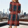 thumbnail image 4 of ClodeEU Women's Plaid Color Block Knee Length Loose Dress,Casual Crew Neck Tunic Dresses Trendy Outfits Red,Womens Plus XL, 4 of 6