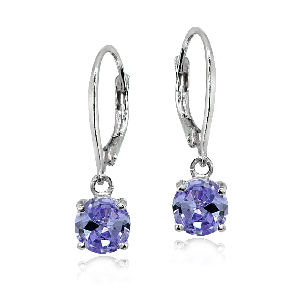 0.5IN Diameter Sterling Silver CZ and Synthetic Sapphire Oval Post Earrings