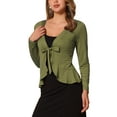 thumbnail image 4 of INSPIRE CHIC Women's Tie Front Long Sleeve Ruffled Hem Open Front Knit Cardigan S Olive Green, 4 of 6