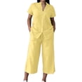 thumbnail image 2 of Sheghy Pajamas for Women Set Cotton Women Drawstring Waist Blouse & 3/4 Length Wide Leg Pants 2 Piece Linen Blend Set, 2 of 6