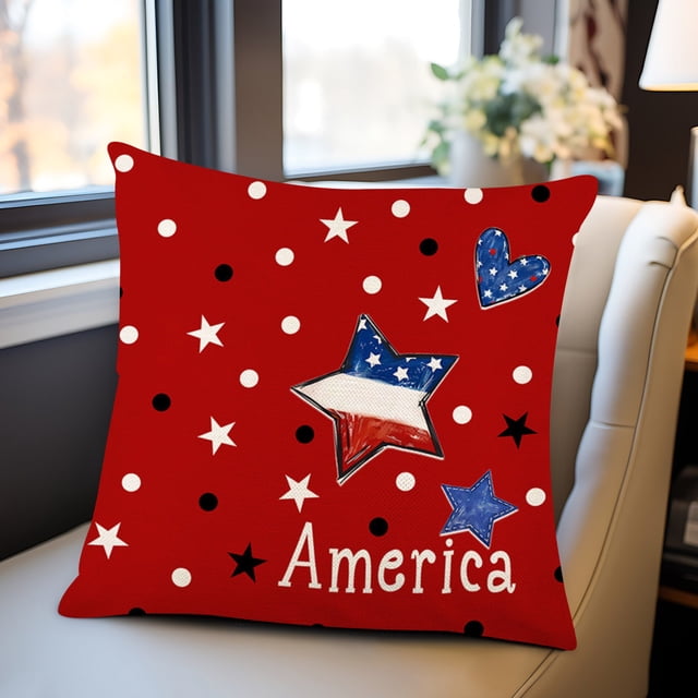 Fiudx Funda de Almohada Del Día de La Independencia, Funda de Algodón con Diseño Patriótico, Desmontable y Fácil de Limpiar, Cojín Multifuncional para Sofá, Ideal para Reuniones Familiares y Acampada
