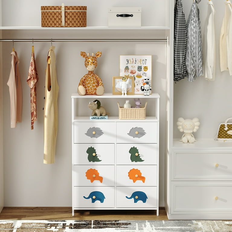 Sengroce Kids Dresser with 8 Drawers Vertical Nursery Dresser for Kids Bedroom Cartoon White