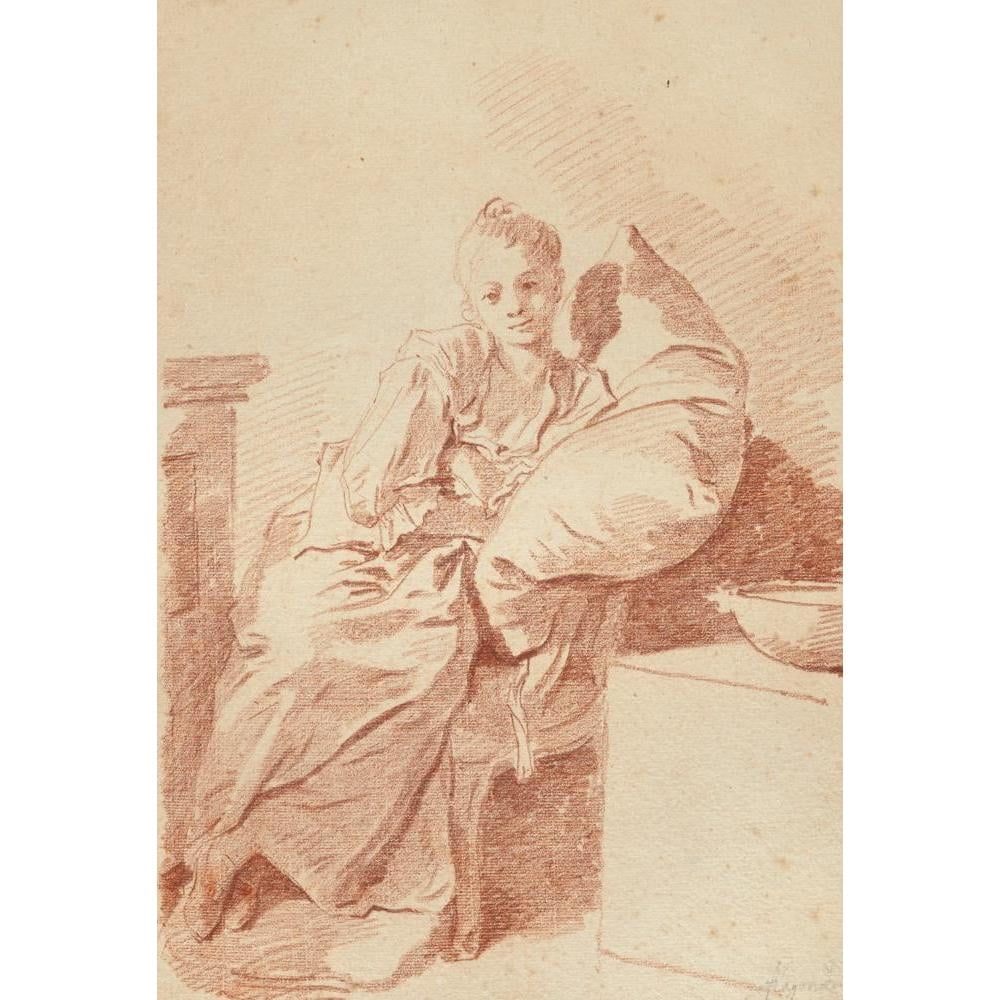 Jean-Honoré Fragonard 11x14 Black Modern Framed Museum Art Print Titled - A Young Girl Seated in an Interior, Leaning Against a Pillow (‘La Jeune Malade’)
