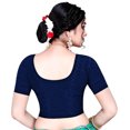 thumbnail image 2 of Stylesindia Cotton Lycra Stretchable Athletic Shirt Half Sleeve Dry Fit Workout Crop Top Gym Sports Top Sari Blouse ( XX-Large, Navy), 2 of 2