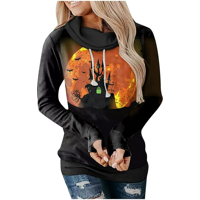 Costumes d'Halloween pour Femmes, Sweat à Capuche Décontracté à Manches Longues Squelette Automne Grande Taille Tendance Col Rond
