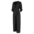 thumbnail image 6 of LEKODE One Piece Jumpsuit Cotton Linen Jumpsuits for Women Summer Wide Leg Jumpsuit Ruched Rompers Deep V Neck Jumpsuit Comfy Rompers for Women Casual Outfits for Women A Black L, 6 of 9