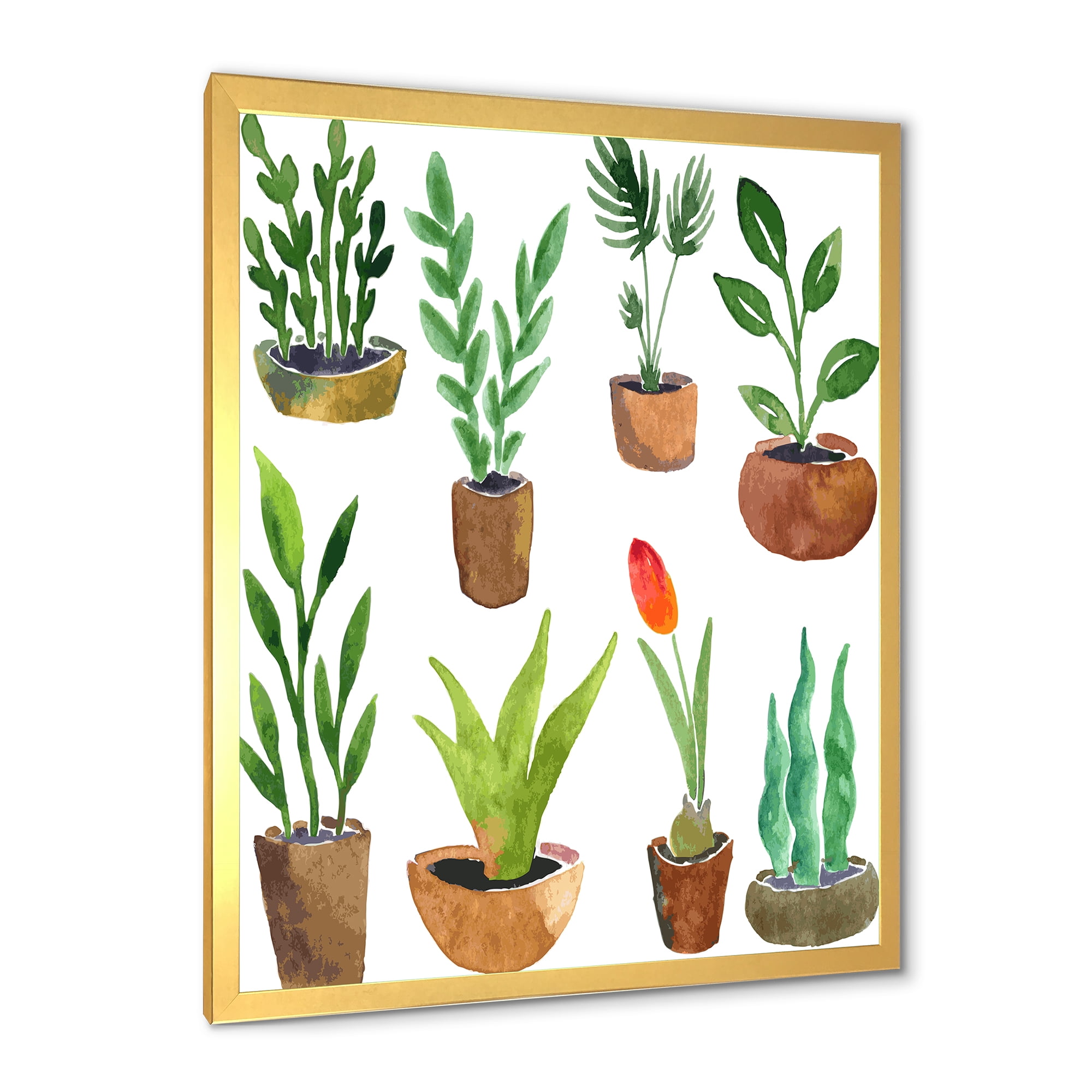 Designart 'Eight House Plants In Claypots' Traditional Framed Art Print