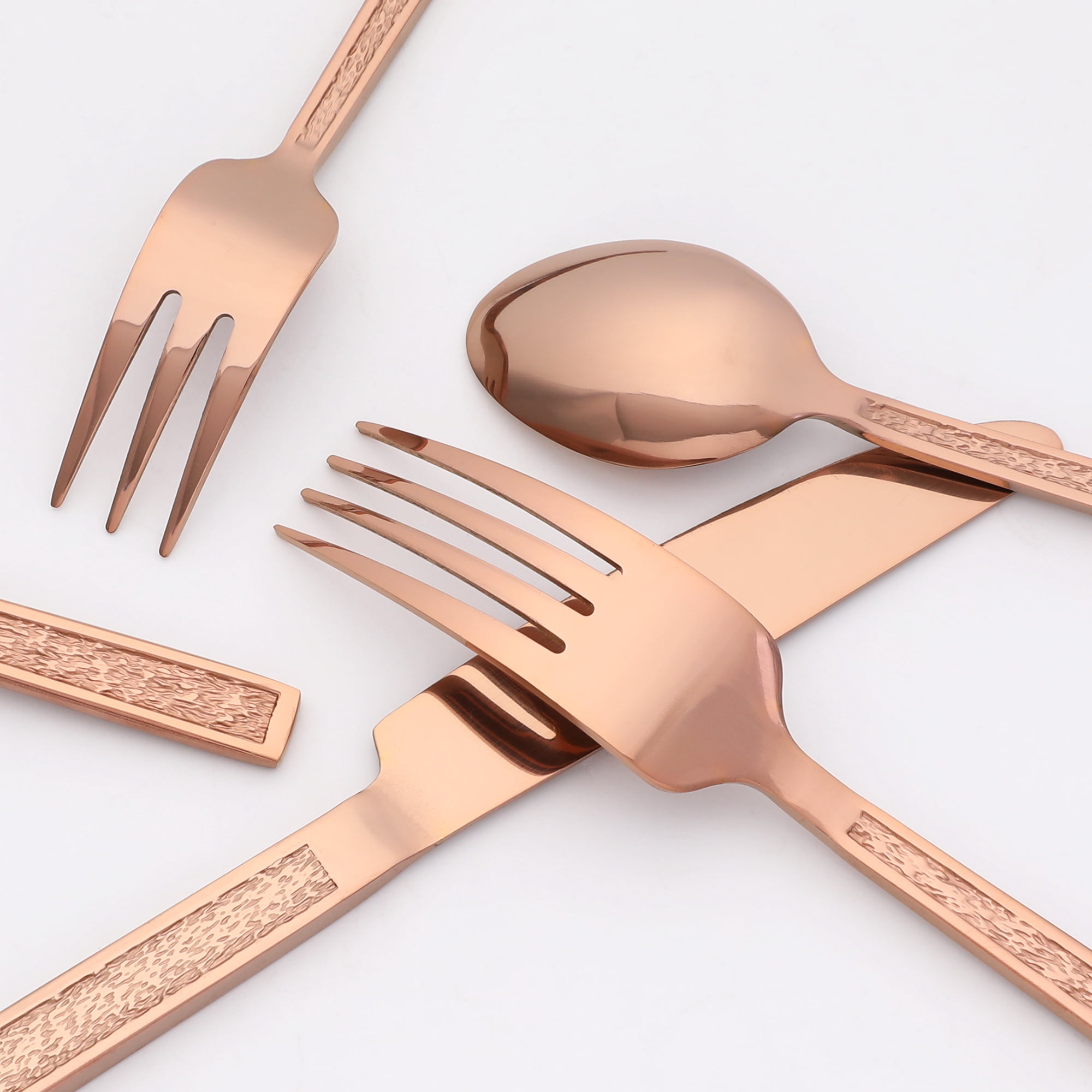 Unique Bargains 20 Pieces Stainless Steel with Texture Flatware Set for 4 Gold