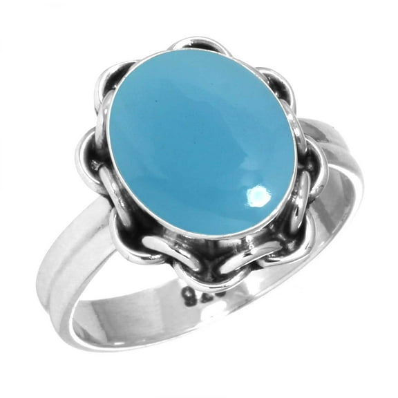 Natural Blue Chalcedony Ring 925 Sterling Silver Handmade Jewelry