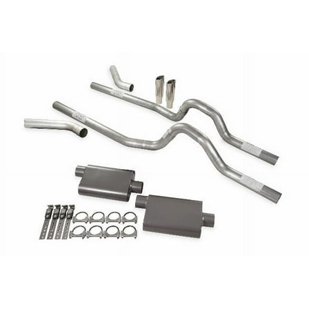 Dual Exhaust Kit 2.5" 2 Chamber Corner Exit RC Tips Fits 73-79 Ford F-Series