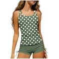 thumbnail image 3 of WAVSUF Girls Tankini Swimsuit 2 Piece Round Neck Sleeveless Polka Dots High Waist Summer Pool Swimsuit Army Green 10-12, 3 of 9