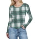 thumbnail image 3 of RKSTN Crewneck Shirts for Women Oversized Plaid Print Slim Ribbed Knitted Long Sleeve T Shirts Top Womens Casual Plus Size Round Neck Checkered Printed Stretch Loose Comfy Tee Fall Spring Clothes, 3 of 7