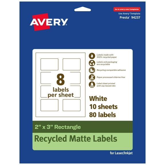 Avery EcoFriendly Rectangle Labels, 2" x 3", 80ct