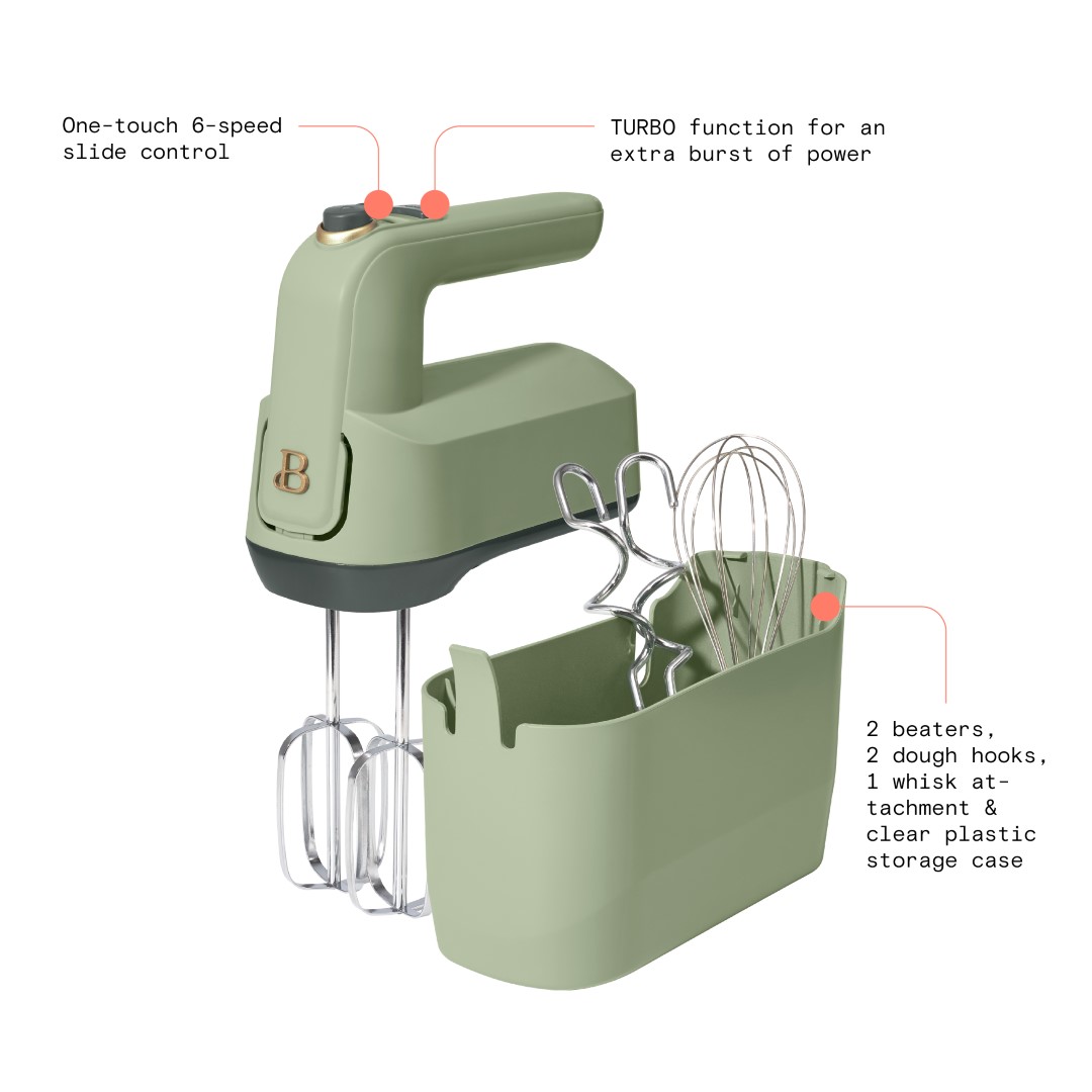 Beautiful 6-Speed Electric Hand Mixer, Sage Green by Drew Barrymore - image 3 of 9