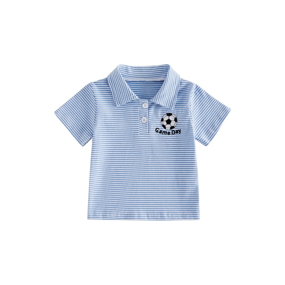 BemeyourBBs Toddler Baby Boy Football Striped T Shirt Infant Baby Boys Football Game Day Outfit Letter Embroidery Short Sleeve Turn Down Collar Summer Pullover Shirt Tops