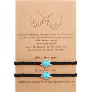 HTOOQ 2 Pieces Promise Friendship Handmade Meaning Distance Matching Bracelet Gift for Best Friend Couple Lover Girls, Adjustable Cord Bracelets with 1 Wish Card Turquoise Bead
