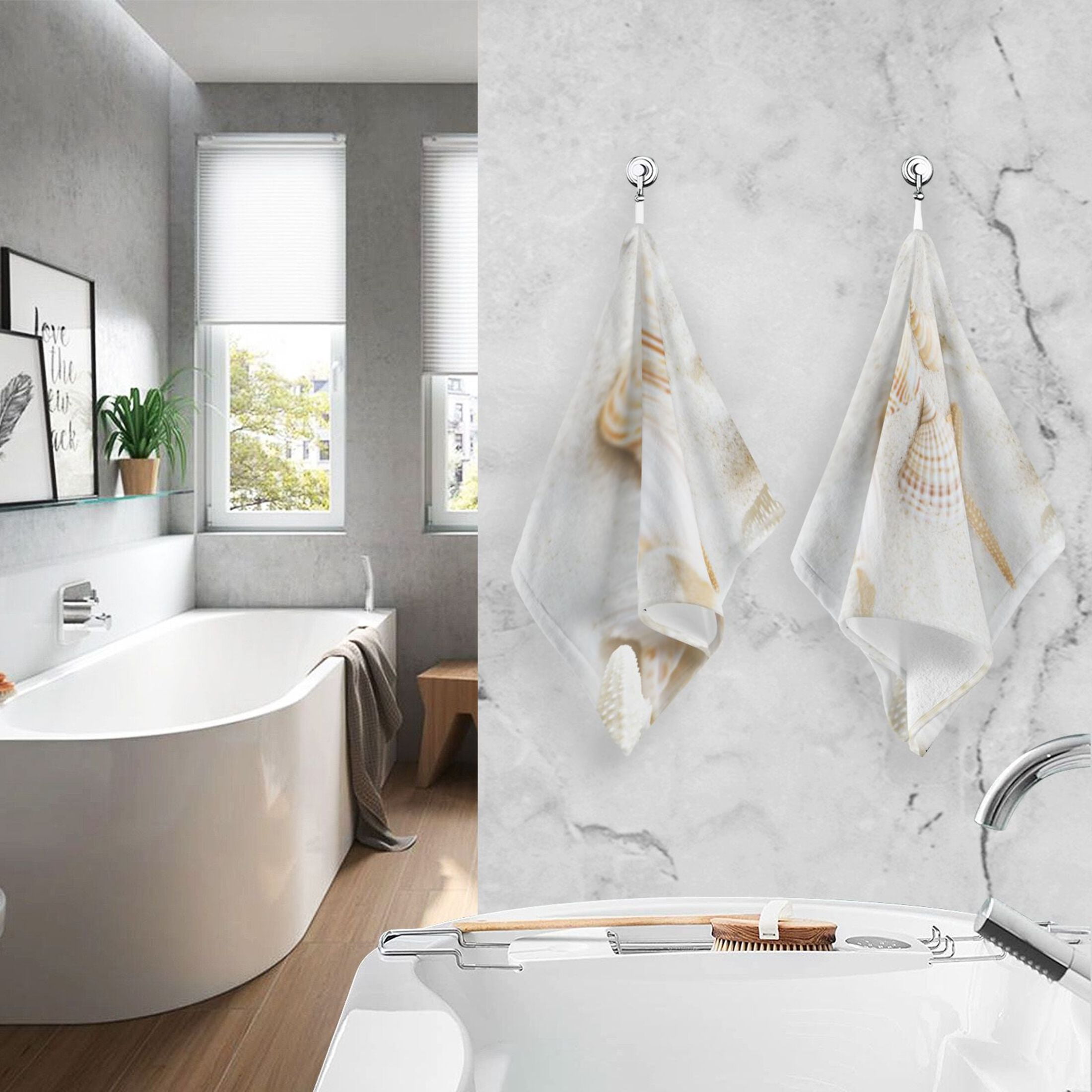 2 Piece Cotton Hand Bath Towels Face Towel, 16x28 Inches Towel Set for Bathroom, Hand, Kitchen, Cleaning Seashells and Starfish