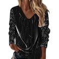 thumbnail image 1 of T-shirts Femmes Imprimé Col en V Manches Longues Blouse Automne Hauts Femmes Noir TTG, 1 of 4