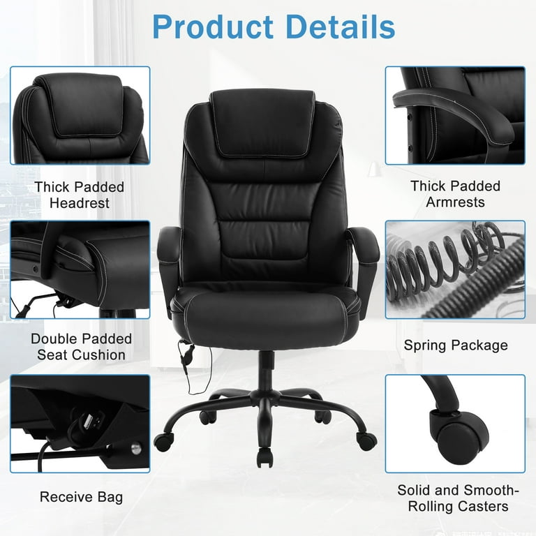 Big and Tall Office Chair 500LBS High Back Executive Office Chair Massage  Thickening Padded Cushion Leather Chair All Day Comfort Wide Seat Ergonomic