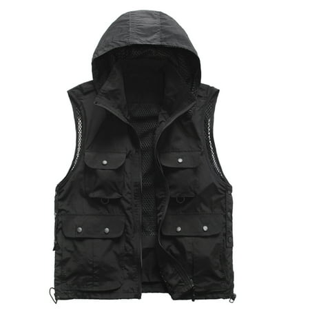 hopeusnice Men s Outdoor Sports Vest Summer Sleeveless Quick Dry Breathable Mesh Fishing Vest with Pockets Black Black XXL
