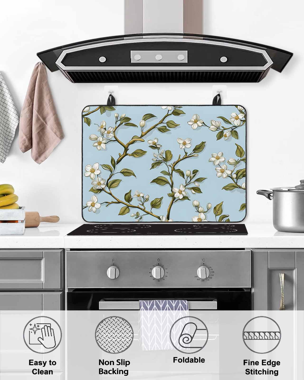 nqOlkjepod Large Induction Cooktop Protector Mat 24"x21", Watercolor Flower Stove Top Covers for Electric Stove, Blooms Wildflower Garden Motifs Floral Stove Burner Cover Mats, Glass Top Stove Cover