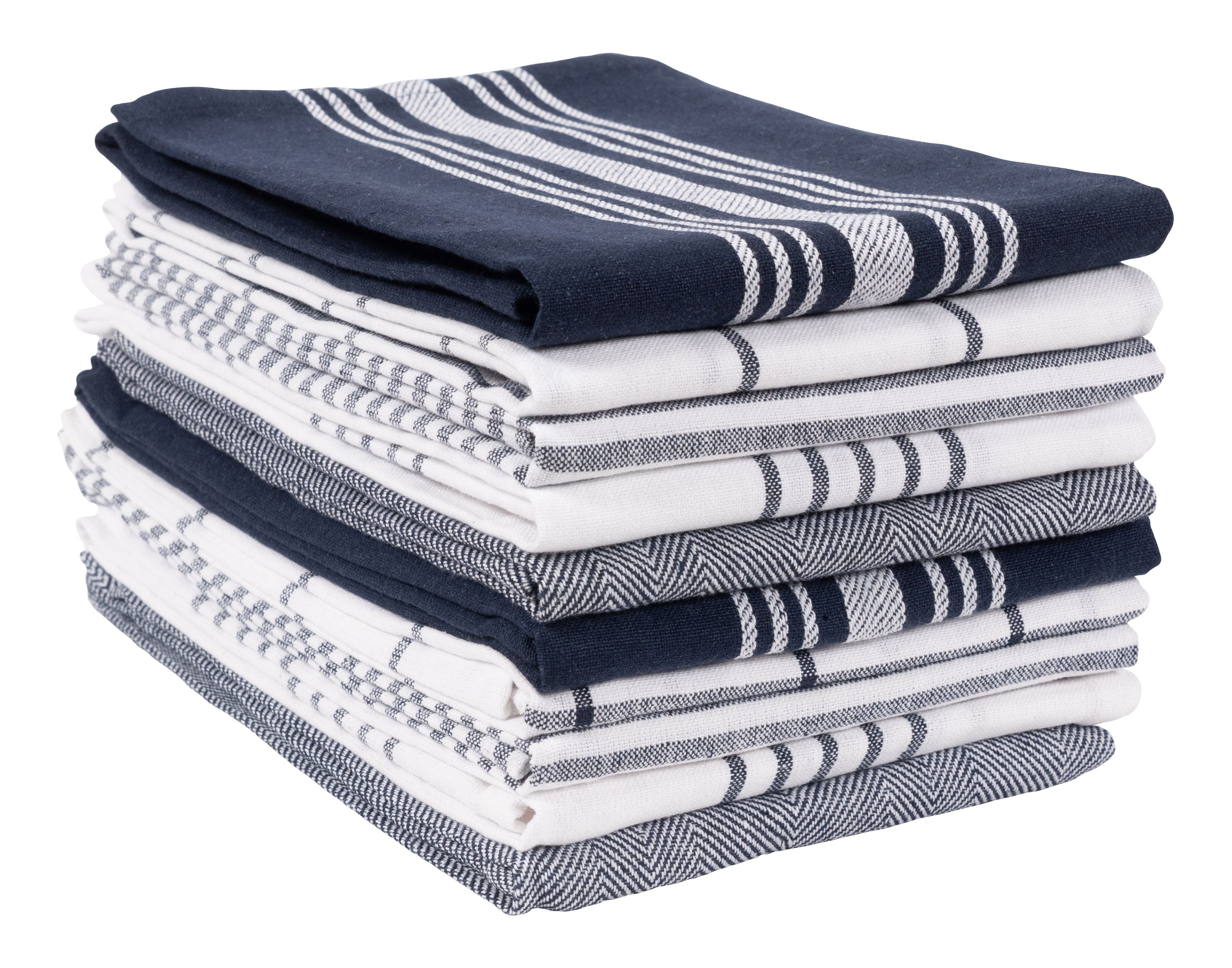 Set of 6 Navy 18x28 Professional Grade Cotton Tea Towels for Everyday Cooking and Baking- Modern Clean Striped Pattern Heavy Duty Oversized Kitchen Towels & Dishcloth Highly Absorbent 