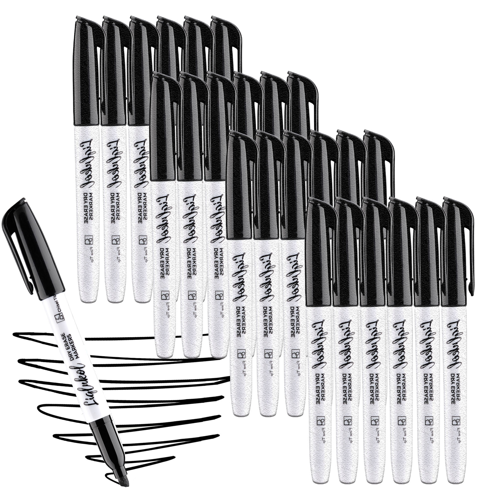 Dry Erase Markers with Fine Tip, Liqinkol Bulk Pack of 24 with Black