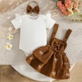 thumbnail image 2 of Xyant Baby Girl Summer Clothes Overall Dress Short Sleeve Ribbed Romper Suspender Skirts Headband Infant 3Pcs Outfits Set (Coffee,9-12 Months), 2 of 6