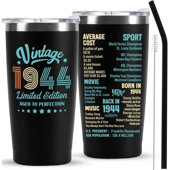 80th Birthday Gifts for Men women, 80 Years Old Birthday Gift for Him Her, 1944 Eighty Birthday Present, Happy 80th Birthday Tumbler Cup