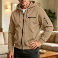 thumbnail image 2 of Hvogkswy Zip Up Jackets for Men Solid Color Long Sleeve Drawstring Hooded Jacket Fall Casual Multi Pockets Hoodie Tops, 2 of 6