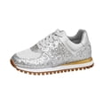 thumbnail image 5 of Rokment Sparkly Sequin Fashion Sneakers Walking Shoes for Women Fall Winter Bling Breathable Mesh Patchwork Lace up Memory Foam Non Slip Running Tennis Casual Footwear Silver Size 9, 5 of 6