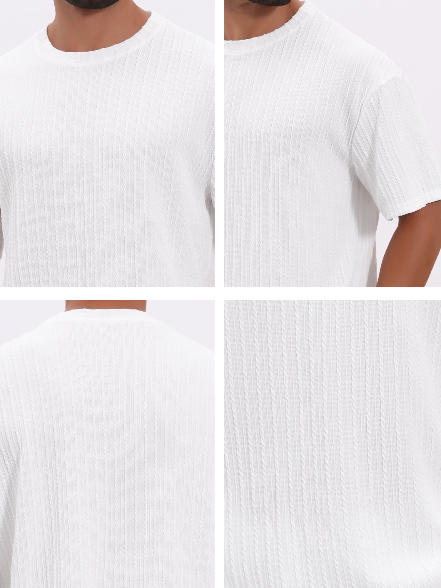 DARING DIVA Men's 2 Pieces Texture Crew Neck Shirt Top and Shorts Outfits 2XL White