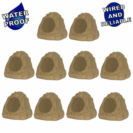 Theater Solutions 10R6S Outdoor Sandstone 6.5" Rock 10 Speaker Set for Deck Pool Spa Yard Garden