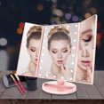 thumbnail image 4 of Lighted Makeup Mirror Trifold Vanity Mirror with X/X/X Magnification Natural LED Nights and Touch Screen Batteries and USB Power Supply Adjustable Tabletop Cosmetic Mirror (, 4 of 7